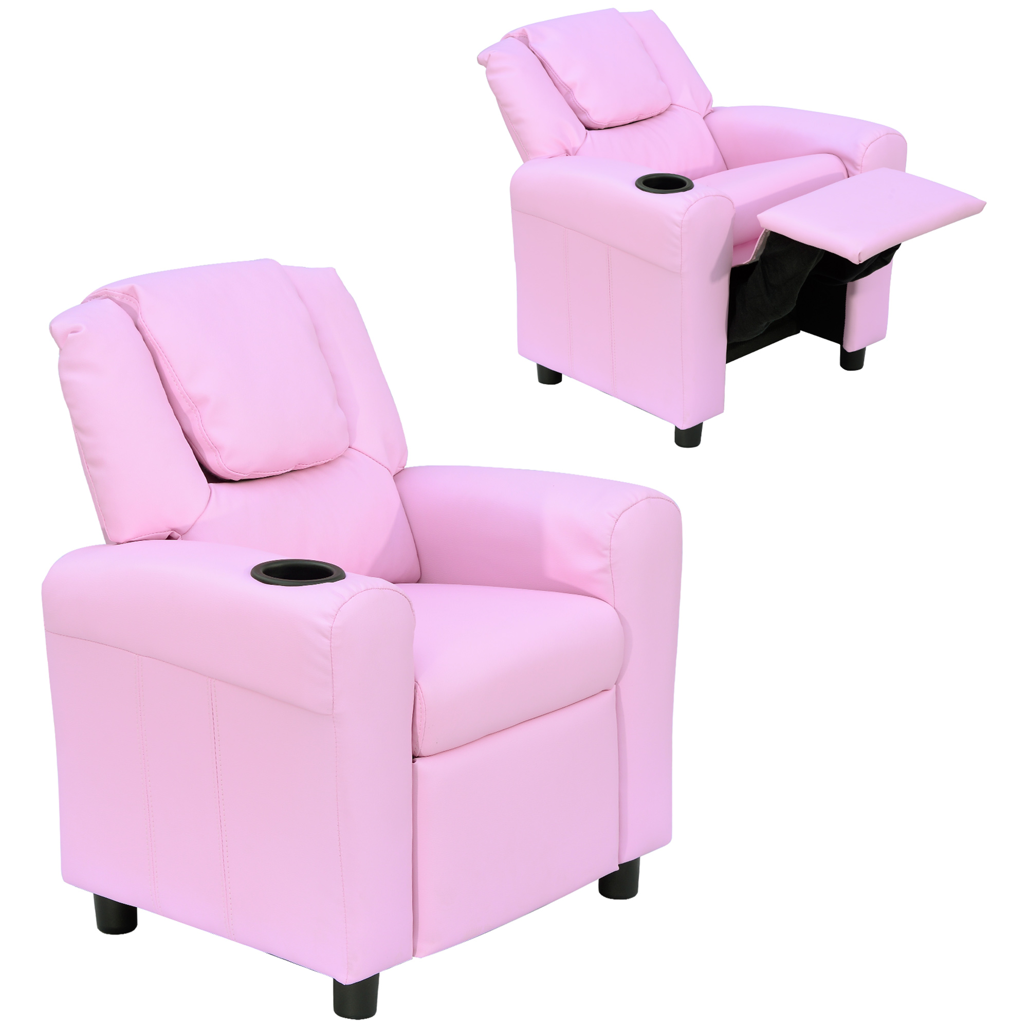 Kindersofa Kindersessel mit Fußstütze Armlehne Getränkehaltern verstellbare Rückenlehne Liegecouch Kindercouch Relaxsessel Kinder Sofa für 3-6 Jahre Jungen Mädchen Rosa