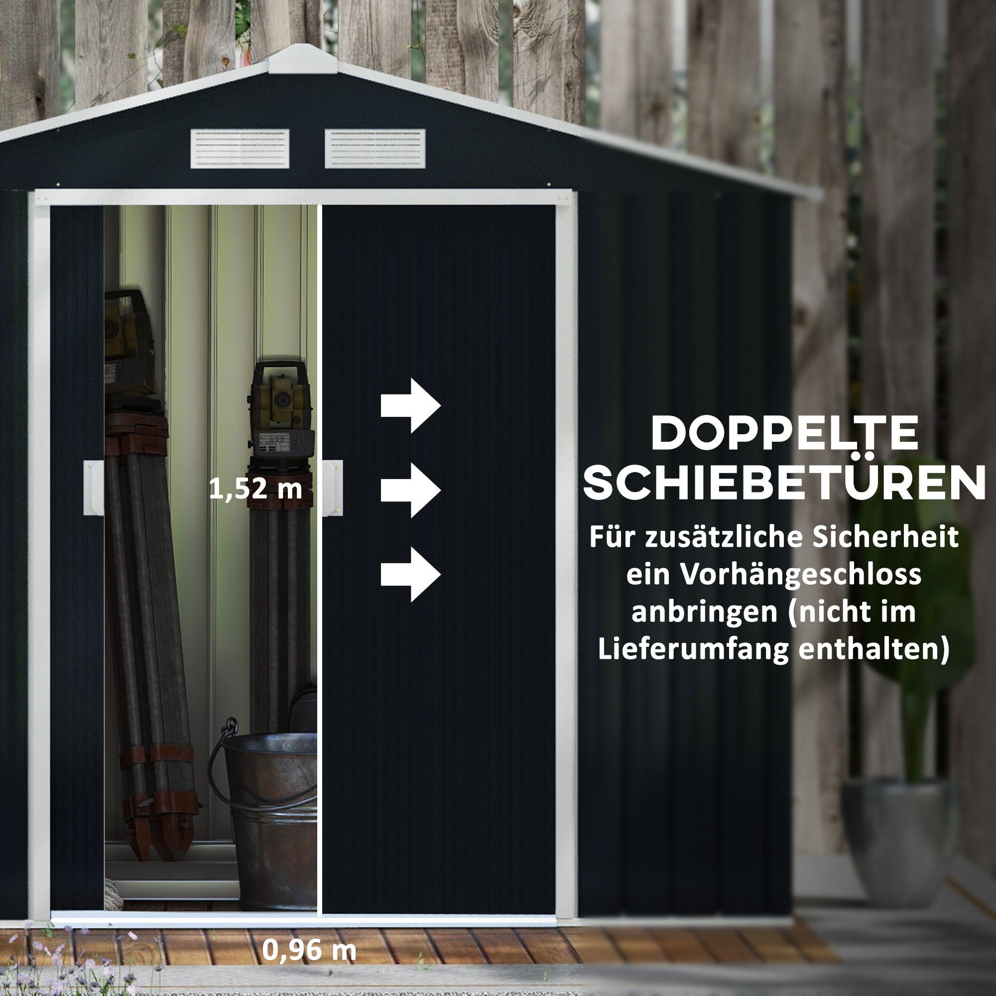 Geräteschuppen mit Schiebetüren 2,13 x 1,30 x 1,85cm Metall Kohlegrau