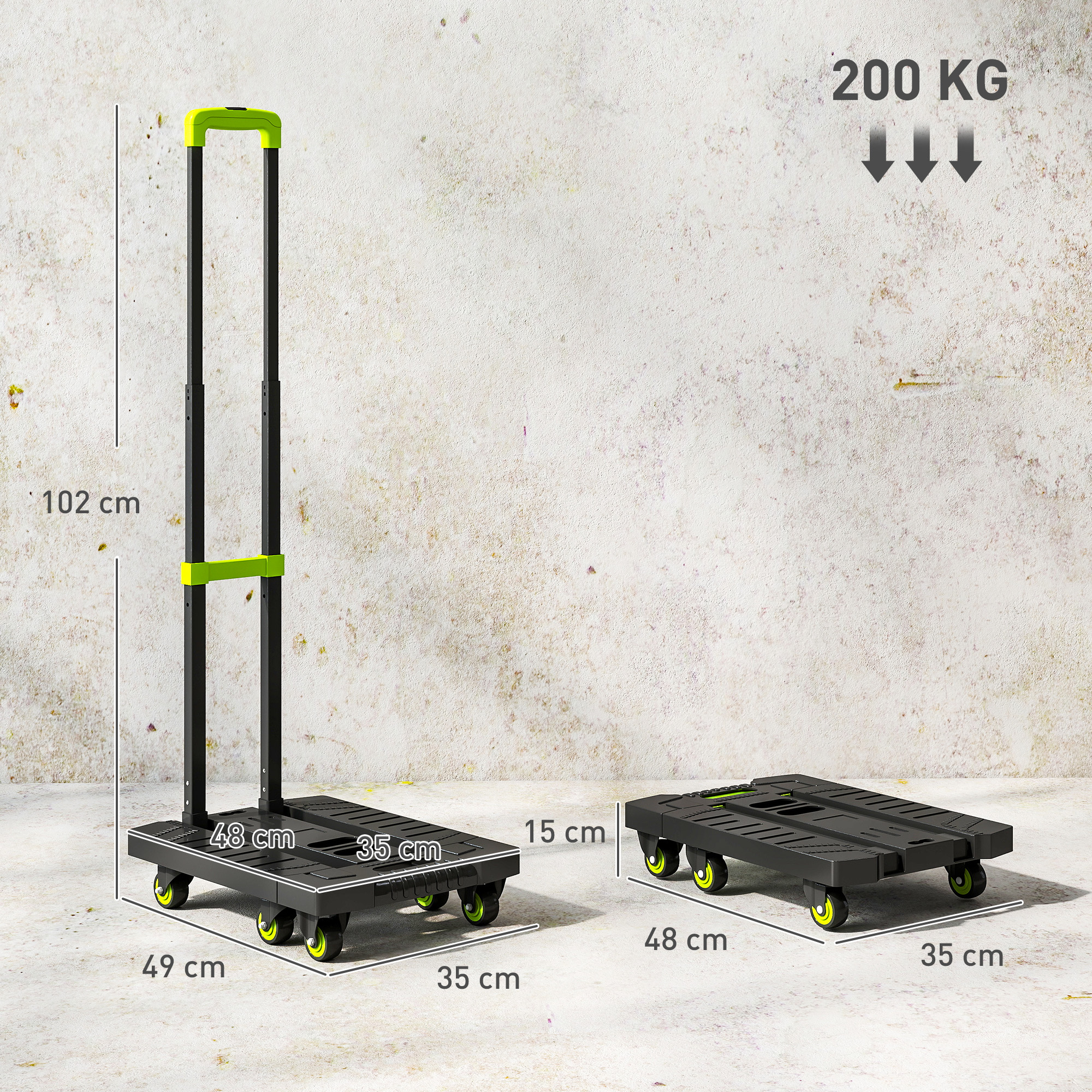 Sackkarre klappbar Metall Transportkarre mit Räder verstellbarem Griff 49 x 35 x 102 cm Grün