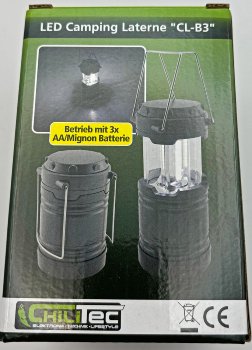 LED Camping Laterne "CL-B3", 300lm, Batteriebetrieb, ØxH 85x135mm