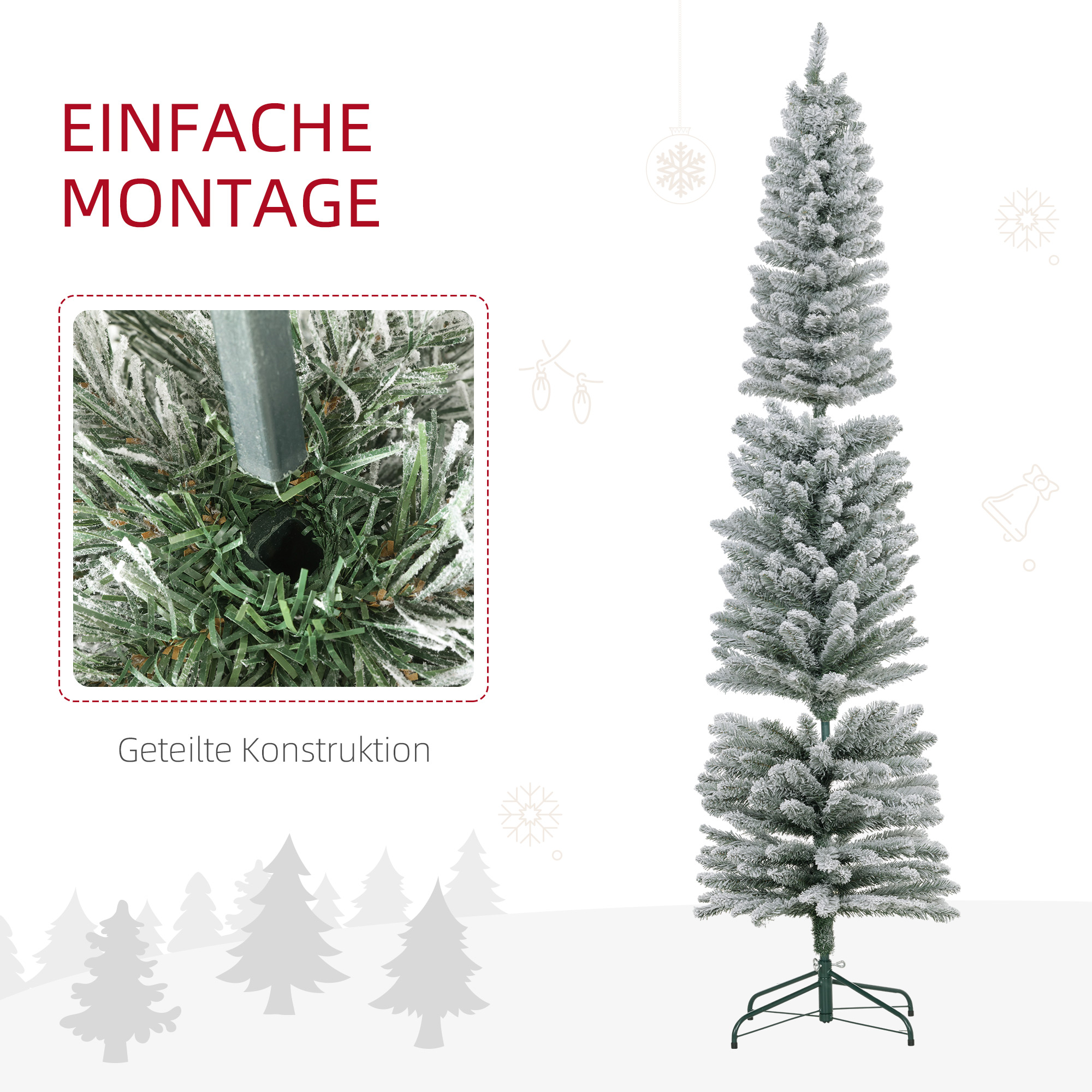 Weihnachtsbaum 210 cm, LED-Lichterkette, Kunstkette, flammhemmend, Metallbasis, Grün