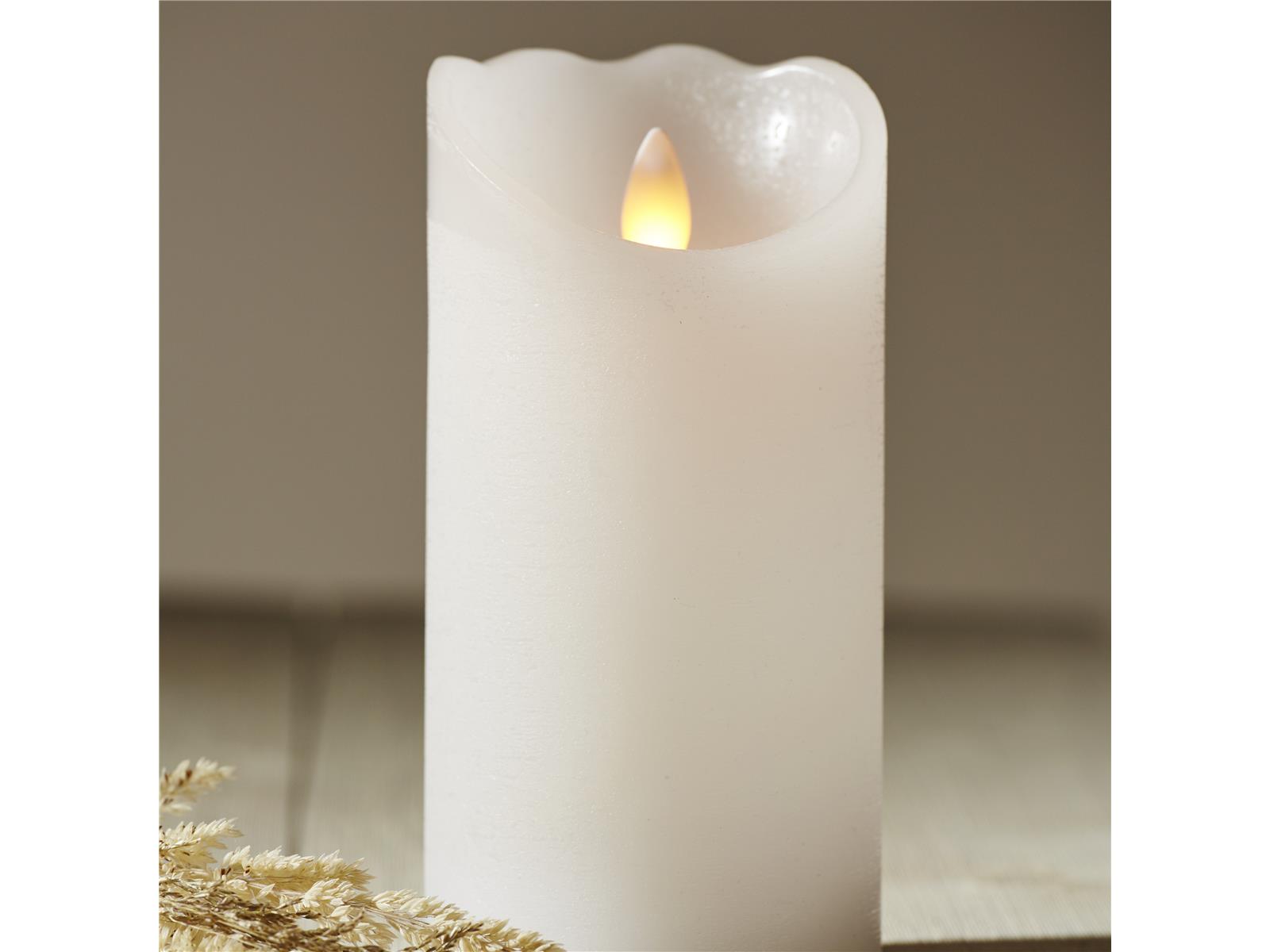 LED Echtwachs-Kerze ''Glow'', weiß,7.5x15cm, Timer, batteriebetrieben, flackernd