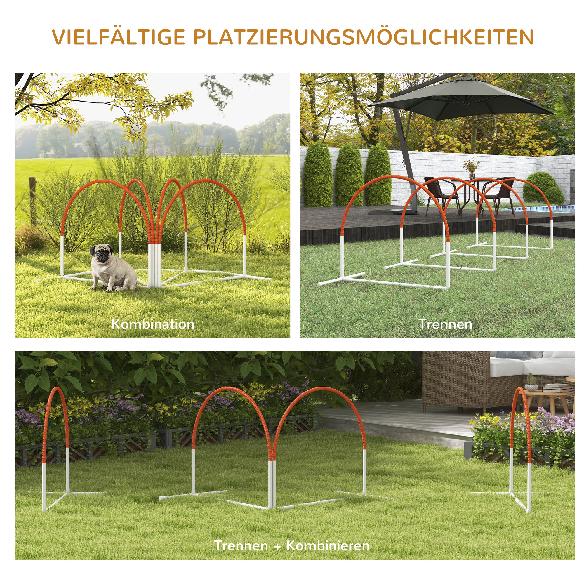 Agility-Set für Hunde, 4-teilig, inkl. Tragetasche, Kunststoff, 89x69x99 cm, Weiß+Orange