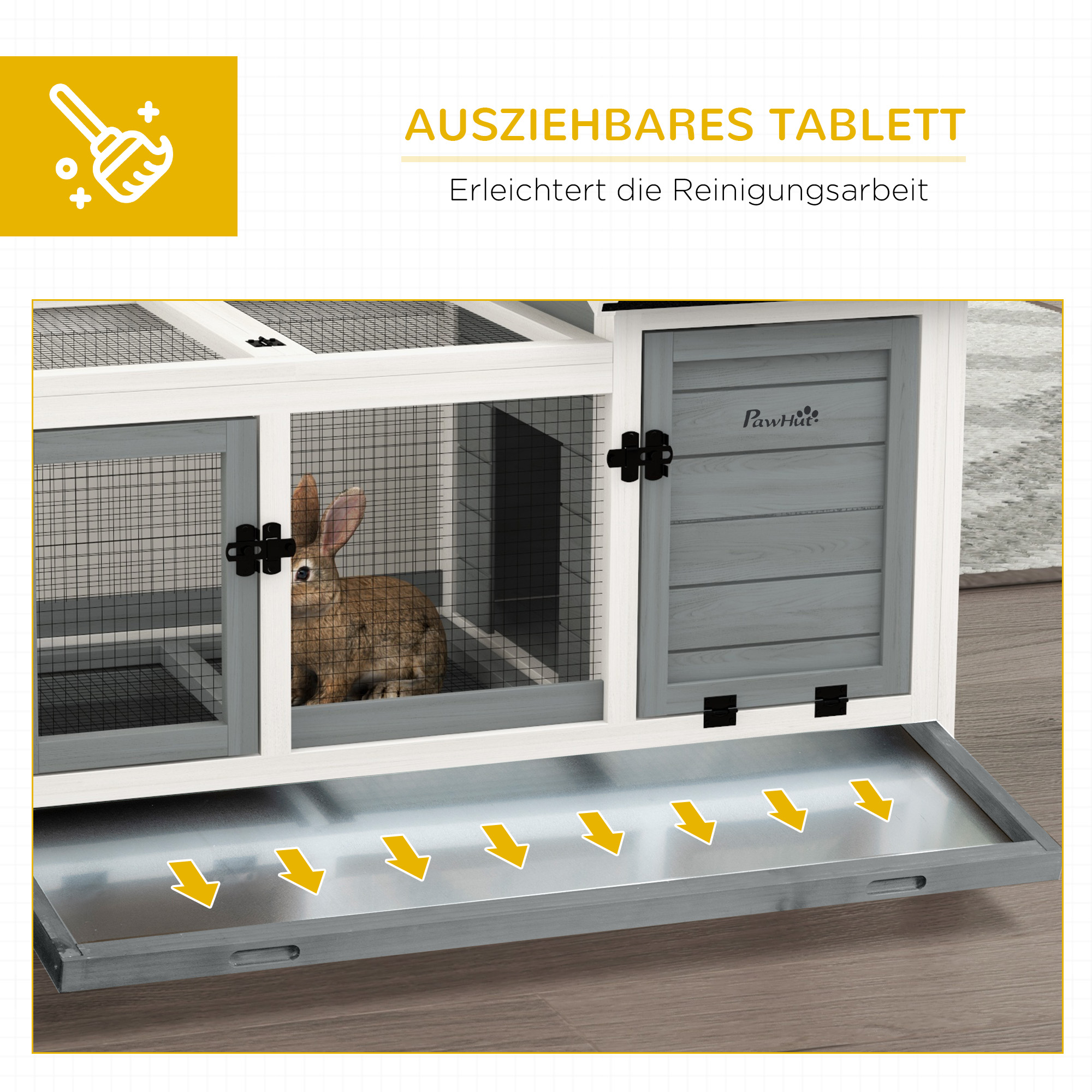 Kleintierstall für Zwergkaninchen, Meerschweinchen, mit Rädern, 108 x 58 x 73,5 cm, Grau