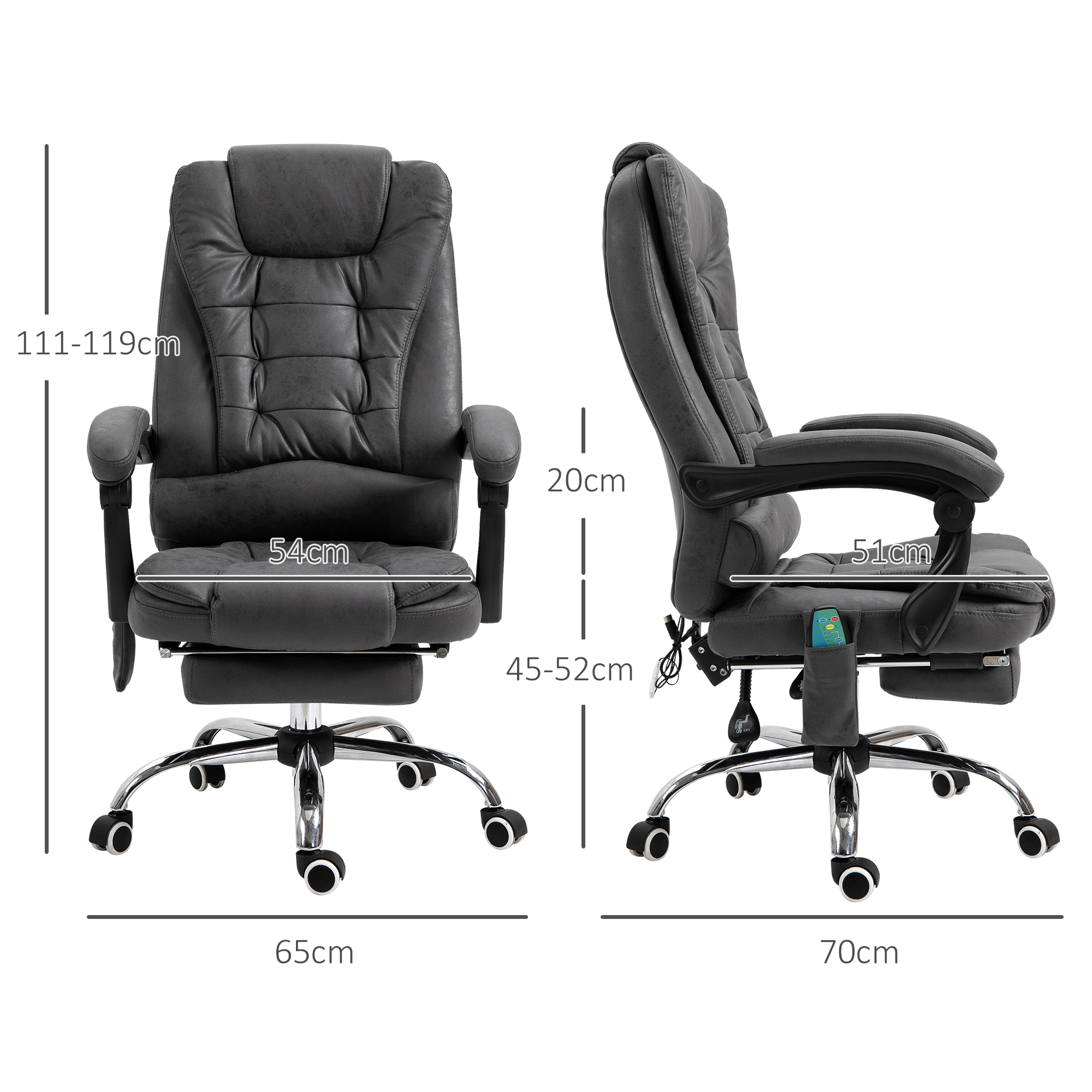 Bürostuhl mit Massagefunktion, ergonomisch, 65x160x104cm, Grau