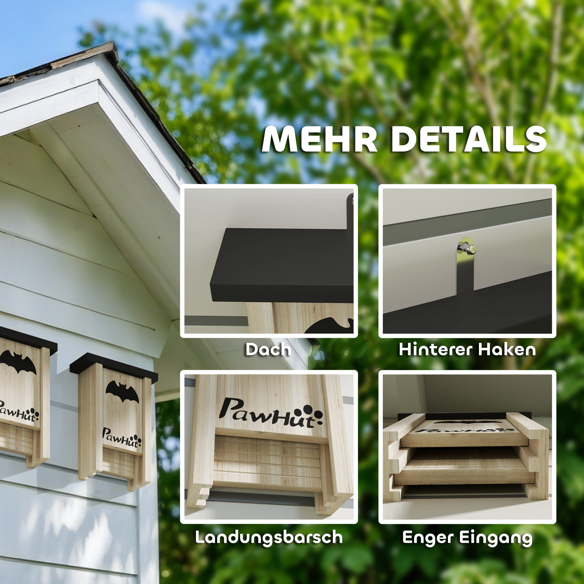 3er-Set Fledermauskasten, Fledermaushäuser für Gärten, Obstplantagen, Bauernhöfe, leichtes Aufhängen, 18 x 6 x 22,5 cm