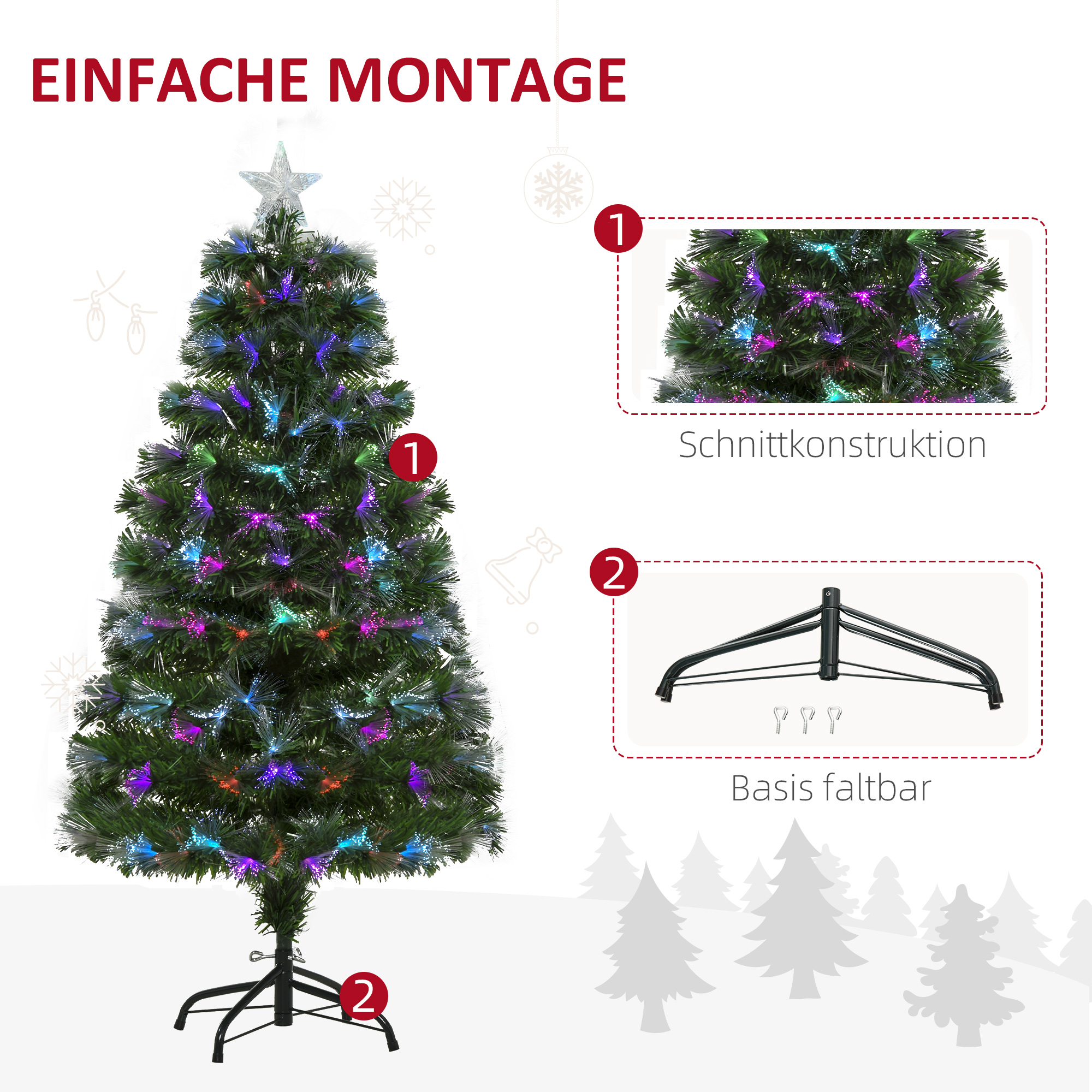 Weichnachtsbaum künslicher Weihnachtsbaum Christbaum, LED-Lichter, Sternspitze, 66 cm x 66 cm x 120 cm, Grün