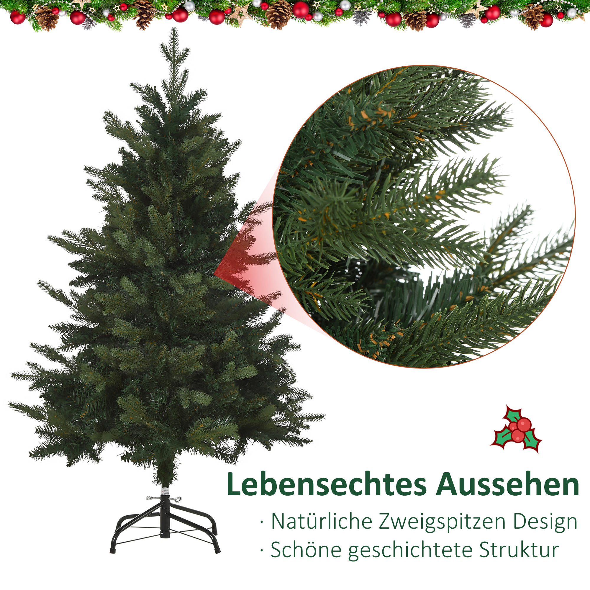 Weihnachtsbaum Christbaum Kunsttanne, 1,2 m, inkl, Ständer, Ø85 cm x 120 cm, Grün