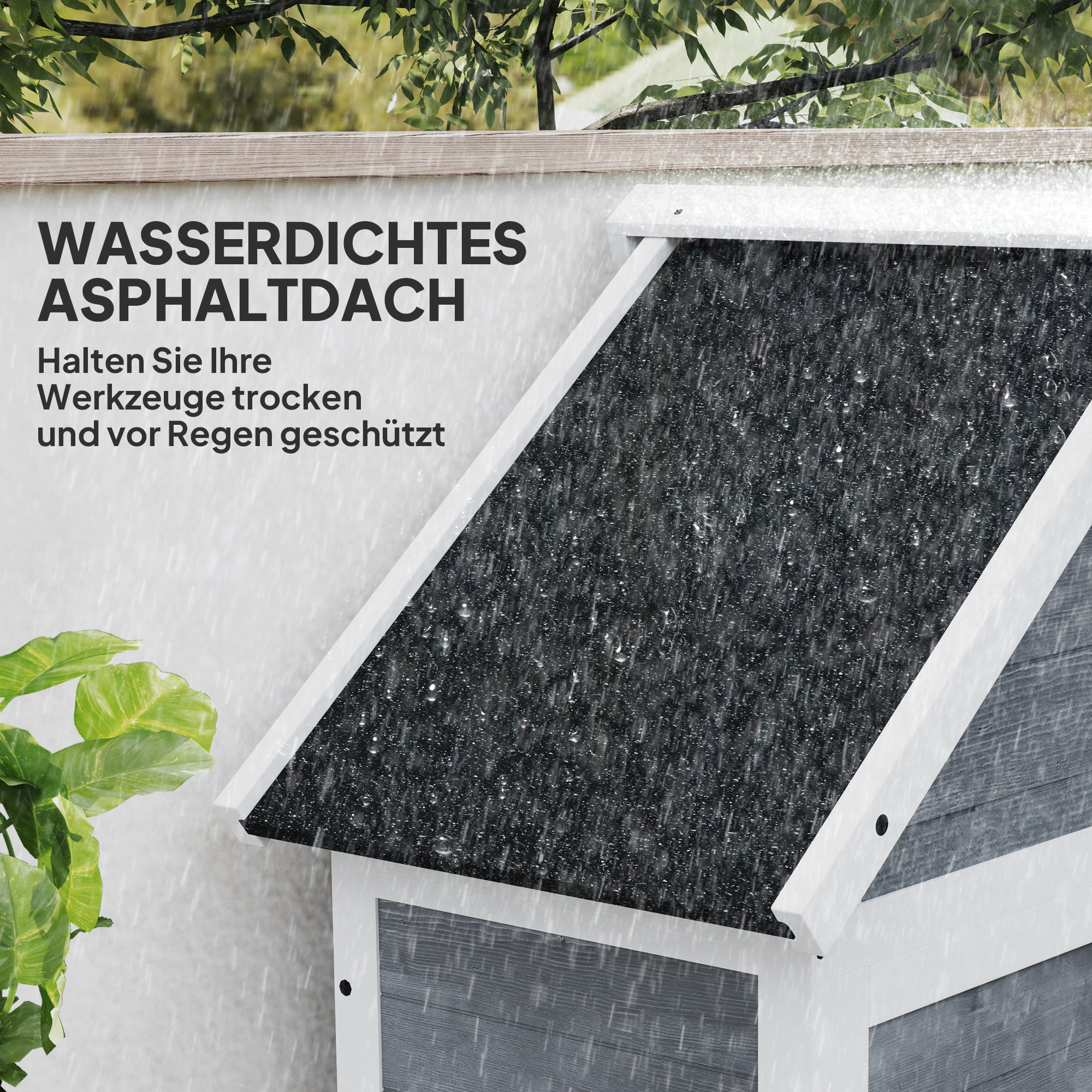 Gartenschuppen mit Aufbewahrungsschrank, anpassbare Regale, verschließbare Türen, wasserfest, Fichtenholz, Hellgrau