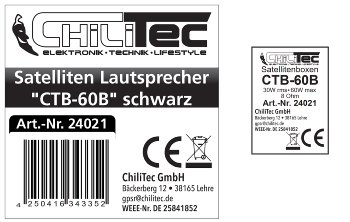 Satelliten Lautsprecher "CTB-60B" Paar, 60W, 8Ohm, 164x120x135mm, schwarz