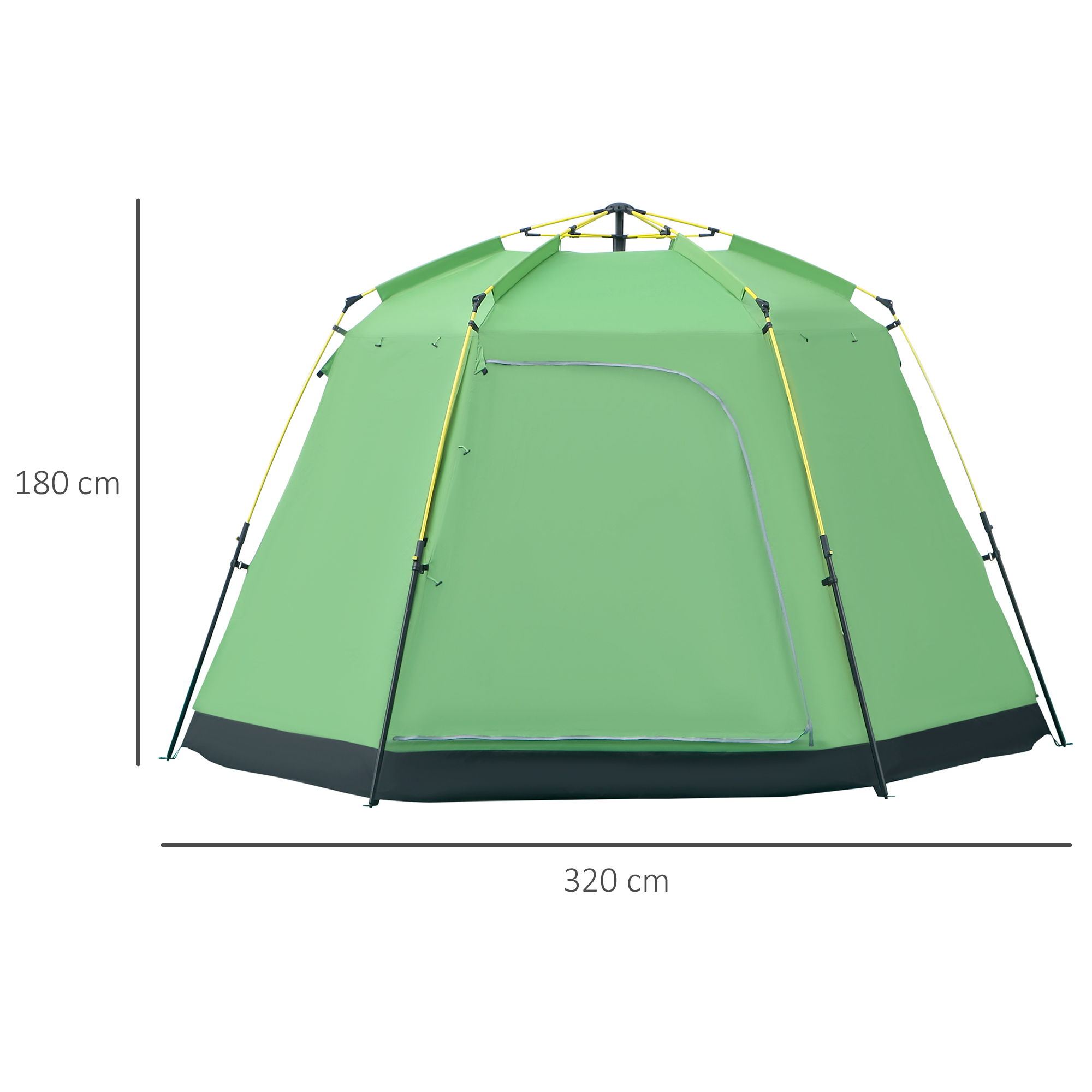 Camping Zelt 6 Personen Zelt Familienzelt Kuppelzelt Kunstleder2000mm einfache Einrichtung für Familien Trekking Festival Stahl Glasfaser Grün 320 x 320 x 180 cm