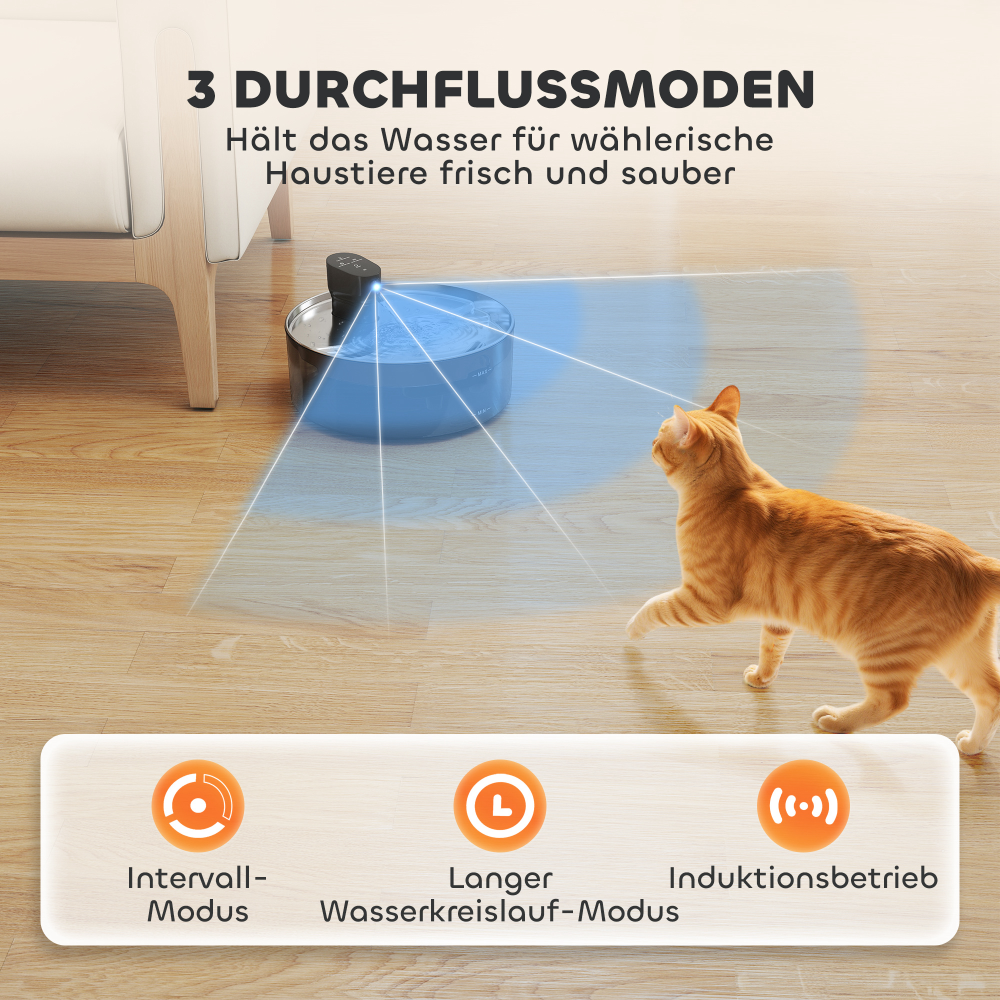 Katzenbrunnen 7L Trinkbrunnen für Katzen mit leiser Pumpe LED Aktivkohlefilter Edelstahl 30,6 x 30,6 x 17,2 cm