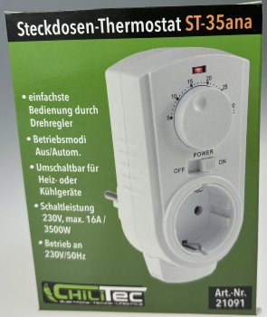 Steckdosen-Thermostat "ST-35 ana" - max. 3500W, 5-30°C, AUS/AUTO, 230V