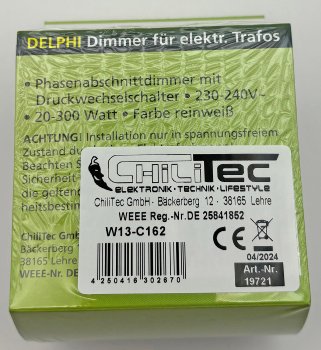DELPHI Dimmer für elektronische Trafos - 250V~/ 300W, inkl. Rahmen, UP, weiß