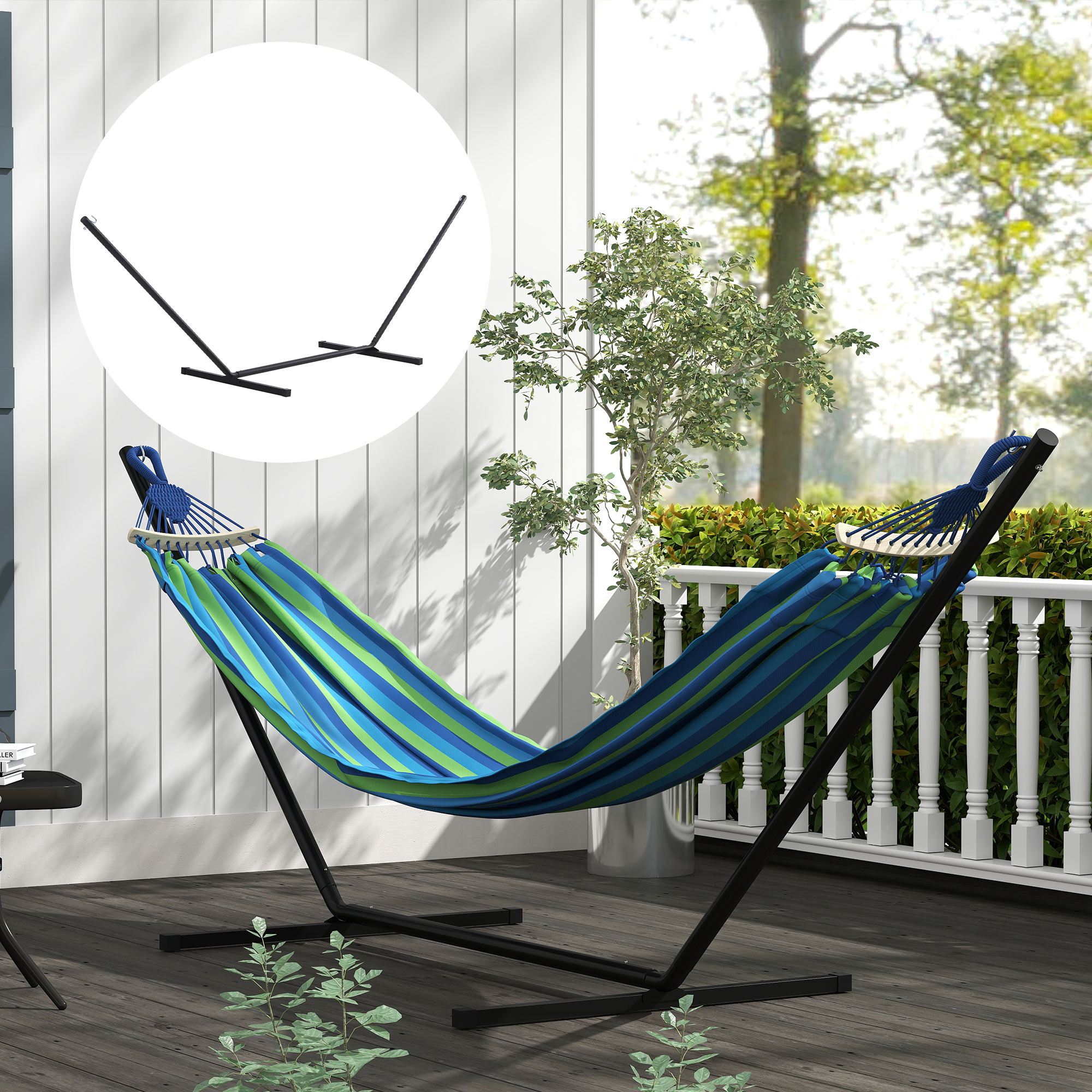 Hängemattengestell für Hängematten Hängemattenständer mit Haken Garten Strand Metall 360 x 92 x 112 cm bis 120 kg