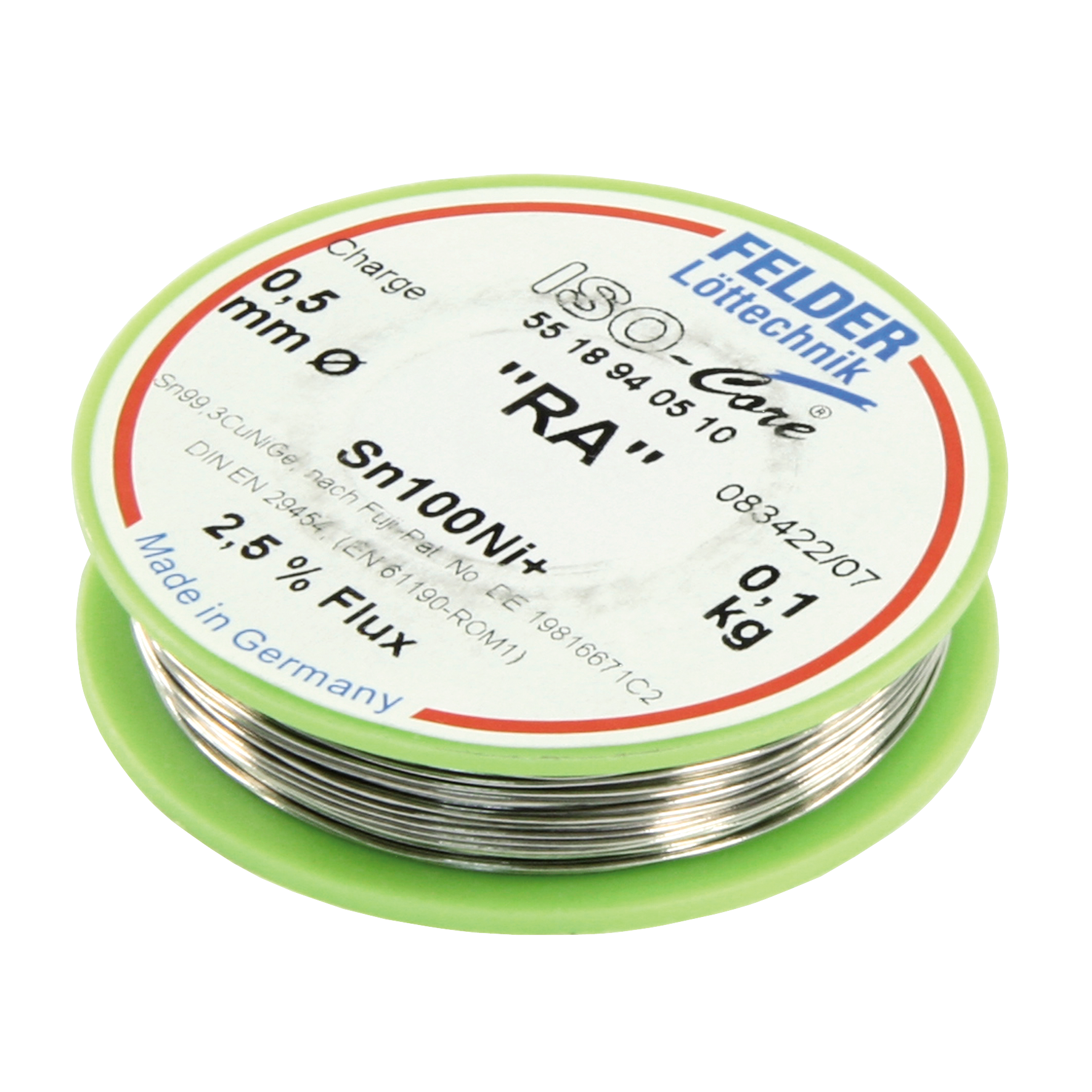 Lötzinn auf Rolle FELDER ISO-Core ''RA'', 0,5mm, 100g, bleifrei(Sn100%Ni+)