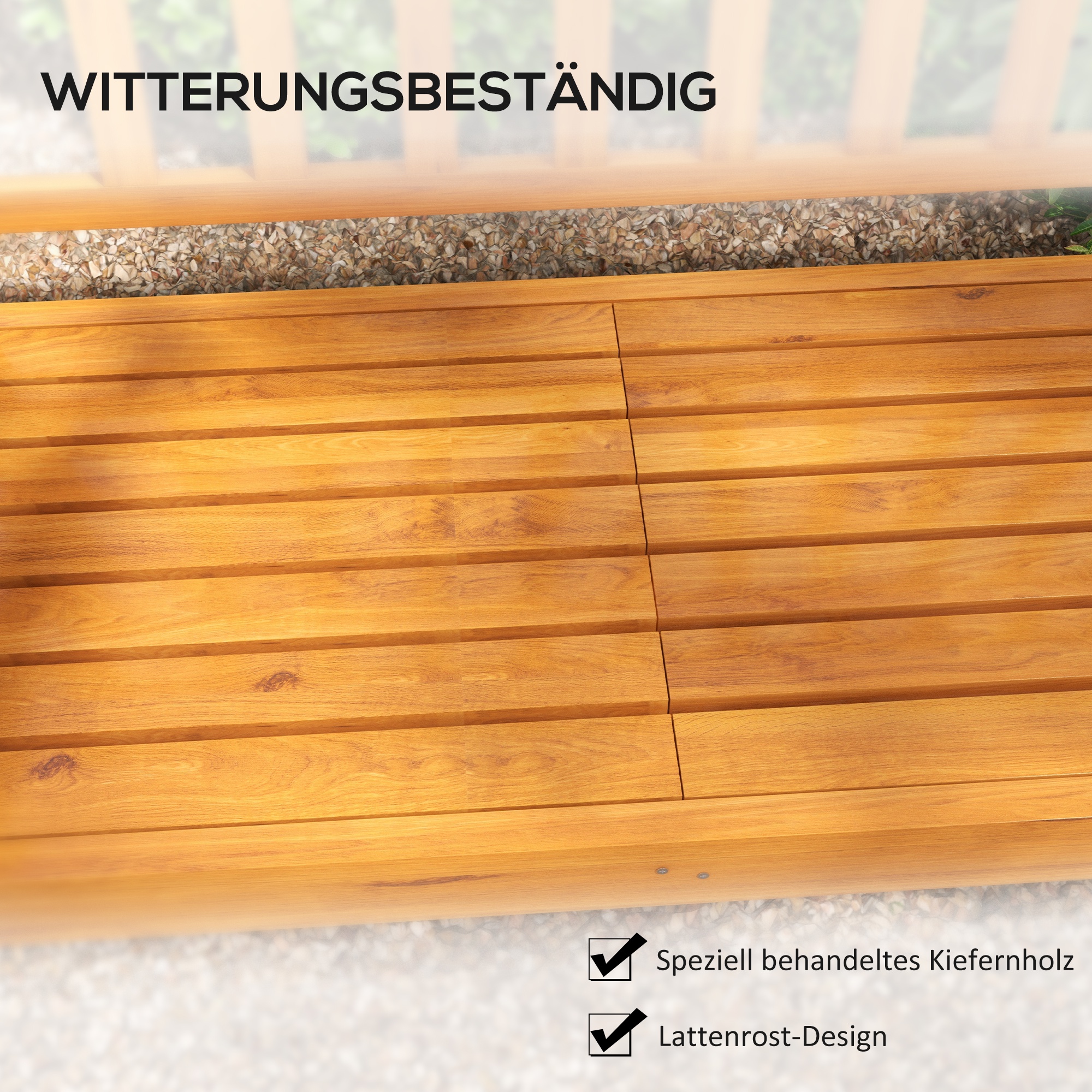 Gartenbank Holzbank Outdoor-Bank, ausklappbarer Tisch, wetterbeständig, Massivholz, 153 cm x 56 cm x 91 cm,  Hellbraun