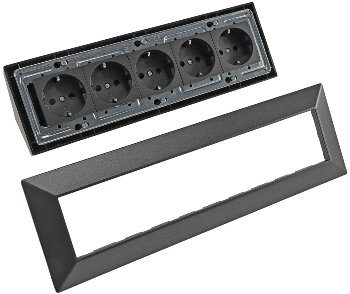 5-fach Steckdosenblock, anthrazit - 250V~/ 16A, Aufbaumontage