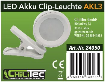 LED Akku Clip-Leuchte "CT-AKL3" / Dimmbar, CCT 3000k-6000k, weiß
