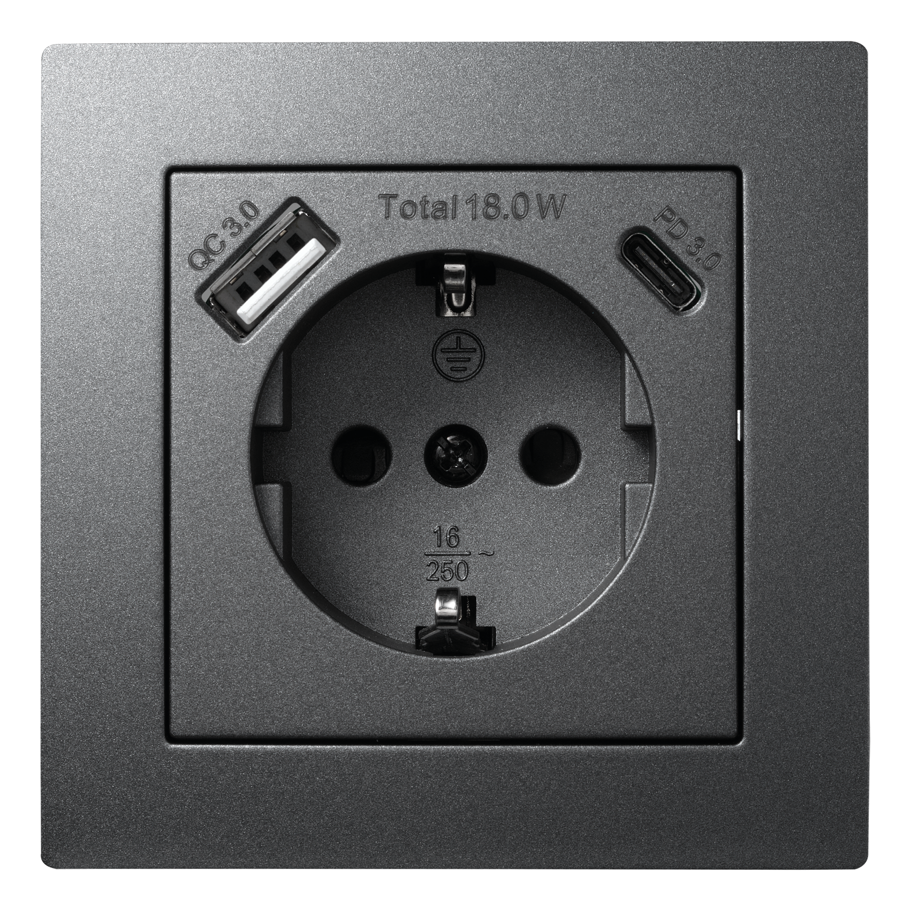 Schutzkontakt-Steckdose McPower ''Flair'' 1x USB-C 18W PD, 1x USB-A, anthrazit