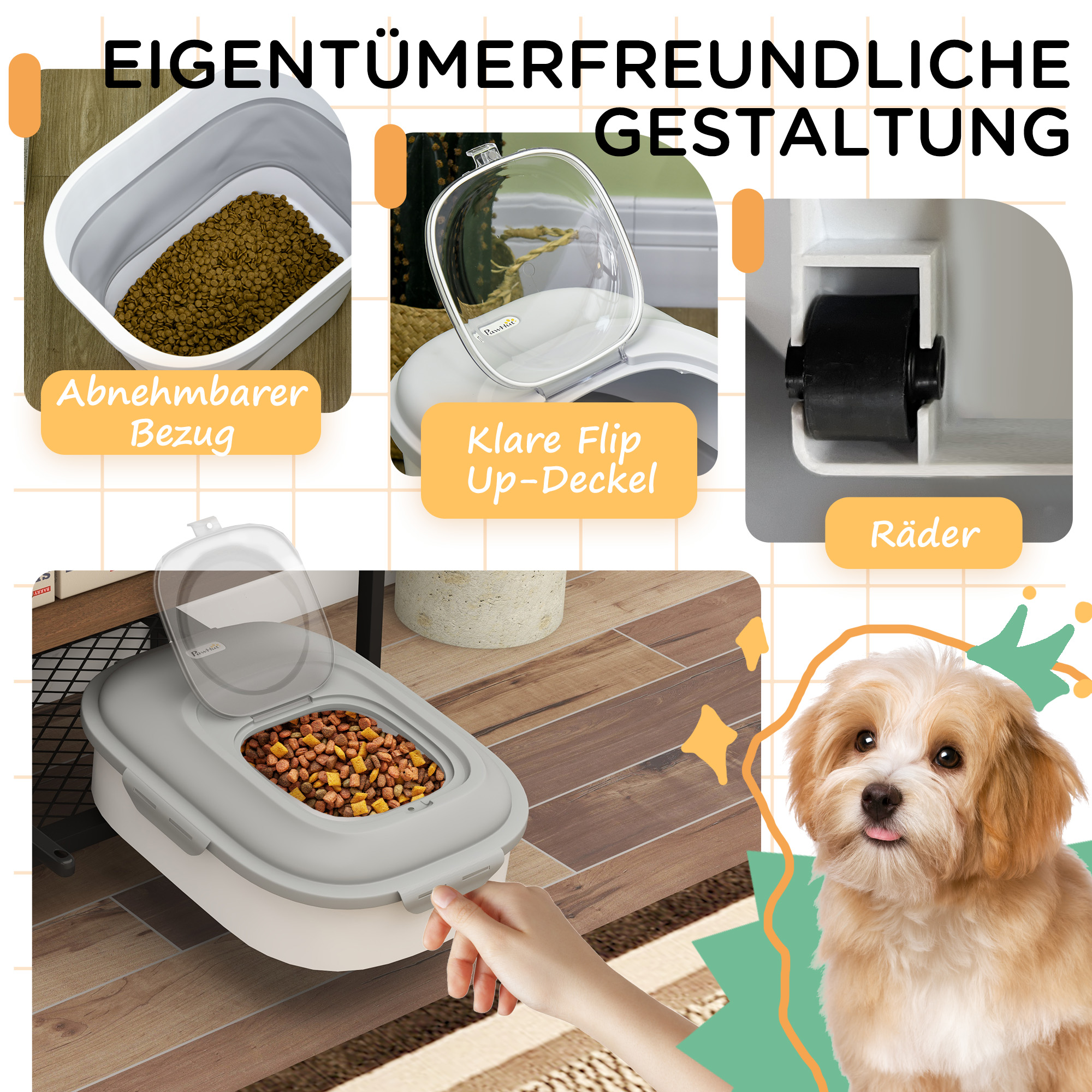 Trockenfutter-Behälter, faltbar, bis 25 kg, mit Zubehör, 44x32x37cm, Grau