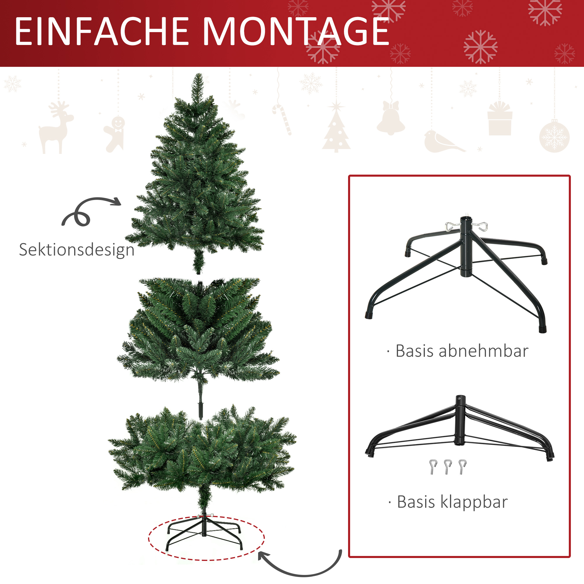 Künstlicher Weihnachtsbaum 180 cm Kieferbaum künstlich mit 724 Zweigen Metallständer für drinnen