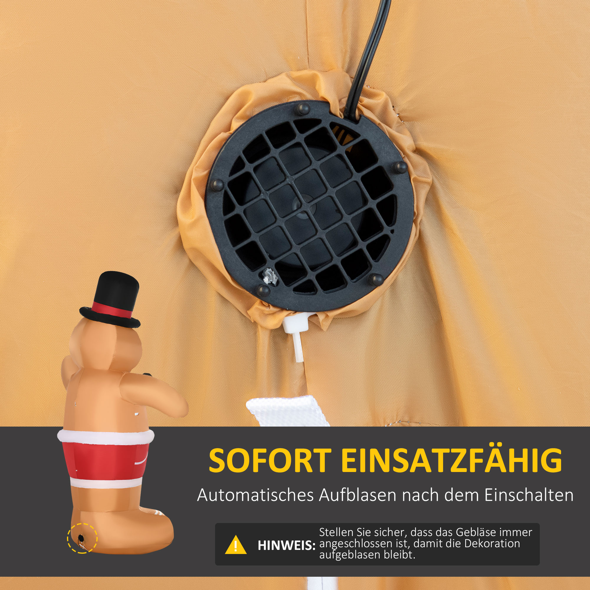 Aufblasbare Weihnachtsfiguren Aufblasbarer Lebkuchenmann, 2 m, inkl, Gebläse, Mehrfarbig