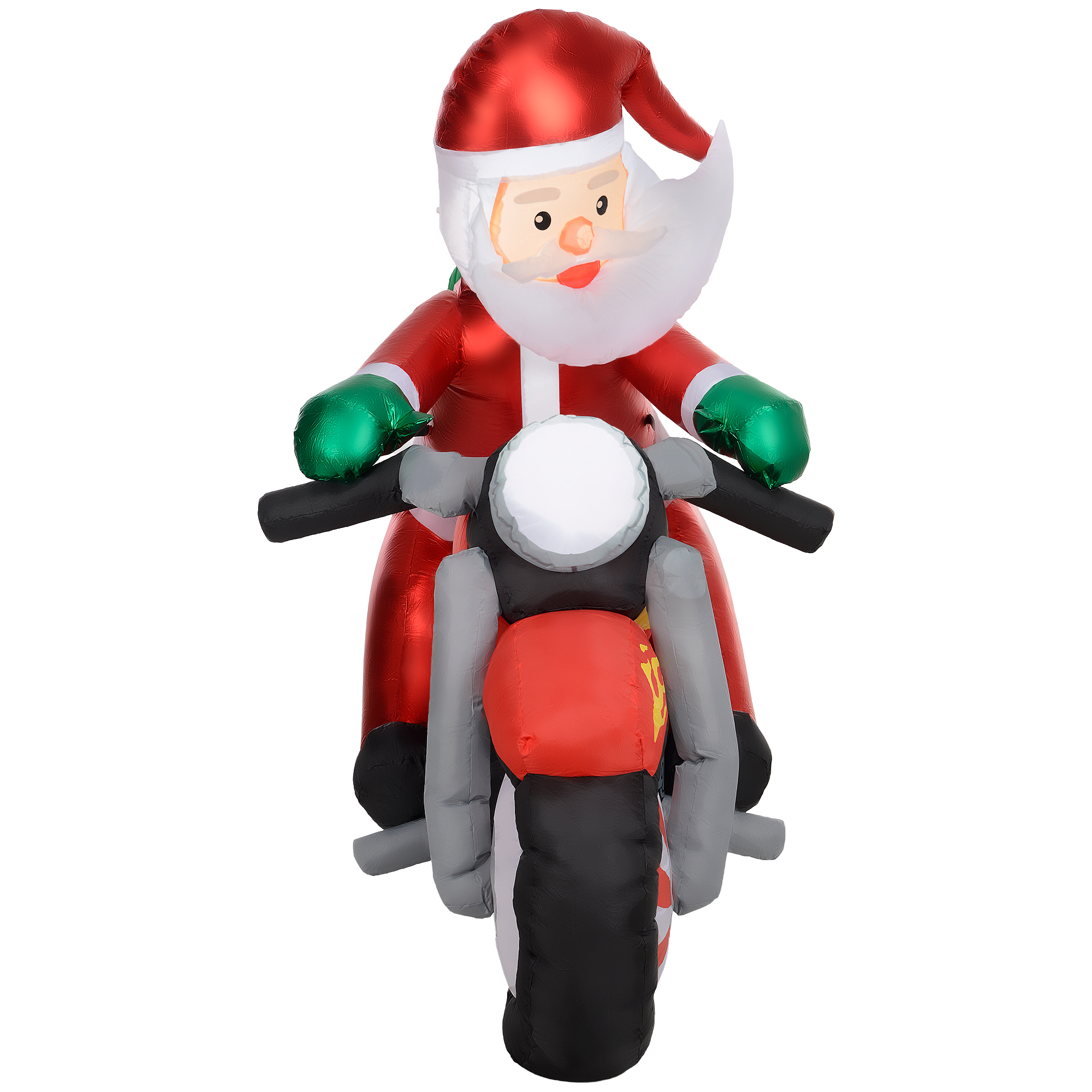 Weihnachtsmann auf Motorrad, Gartendeko, LEDs, aufblasbar, wetterfest, 180 x 95 x 170 cm