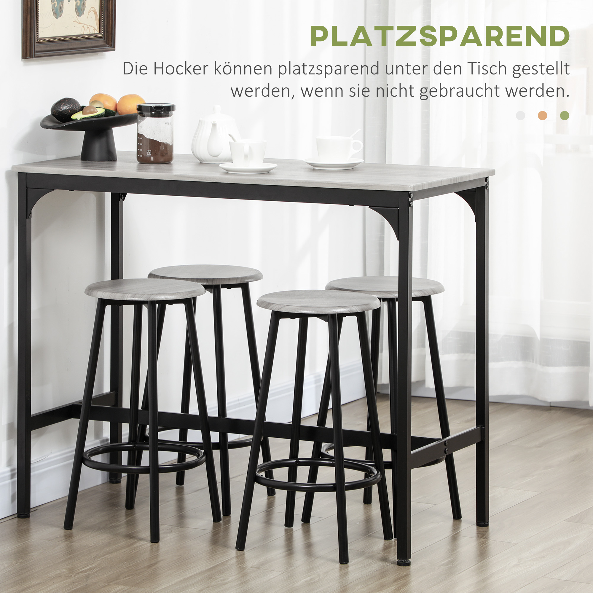 Bargarnitur, 5-teilig, Tisch & 4 Hocker, Industrie-Design, kompakt, rustikal