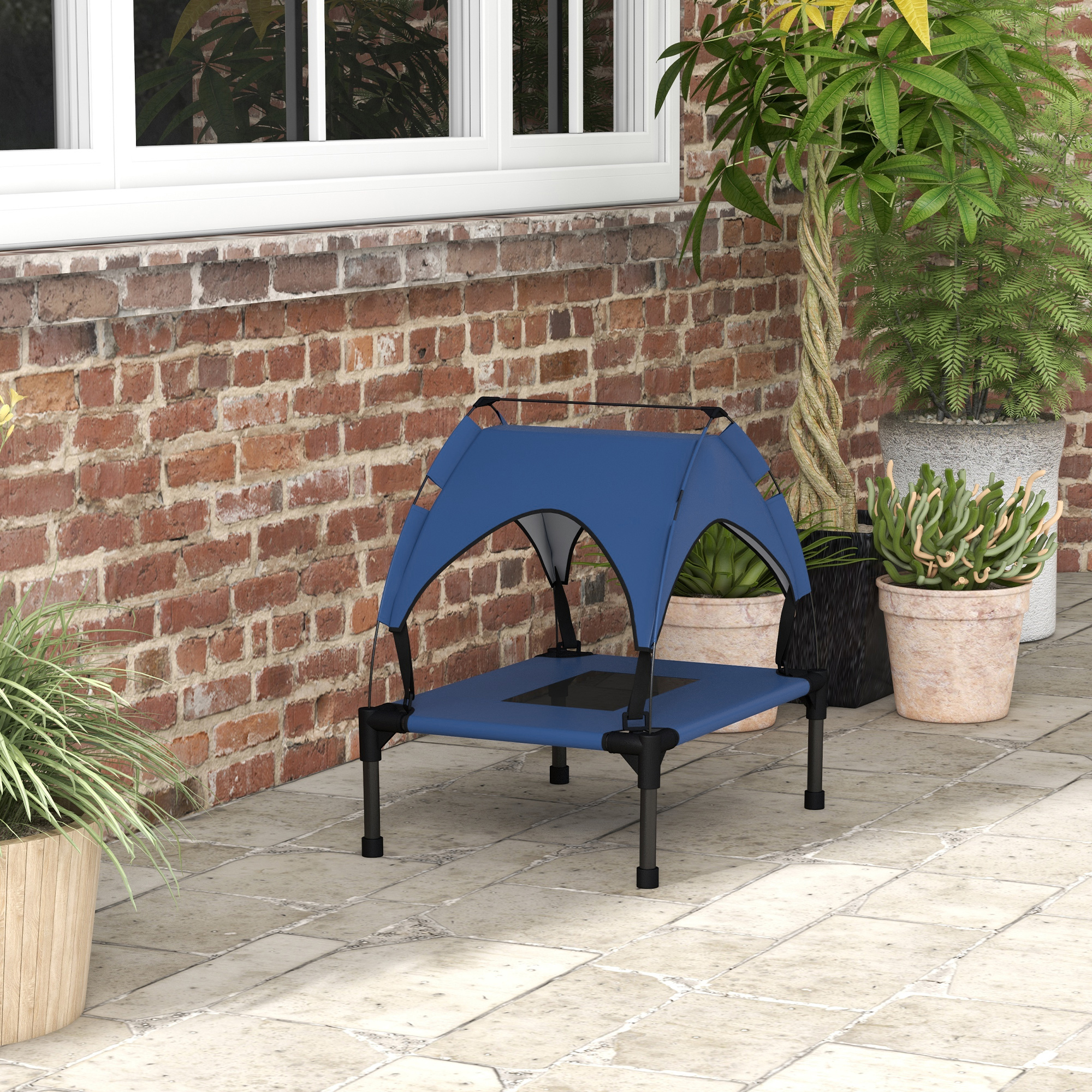 Hundebett mit Dach, Outdoor, tragbar, wasserabweisend, bis 30 kg, 61 x 46 x 63 cm, Dunkelblau