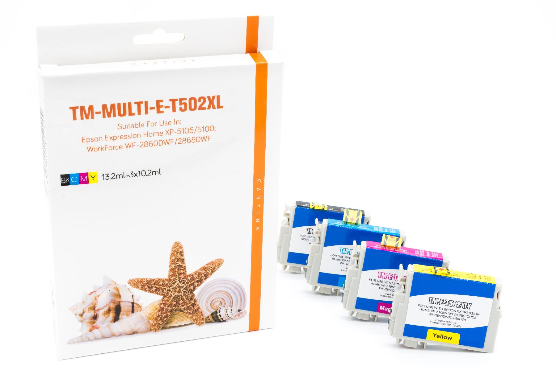 Multipack T502XL alternativ Tinte / C13T02W64010 / BK13,2ml / CMY10,2ml