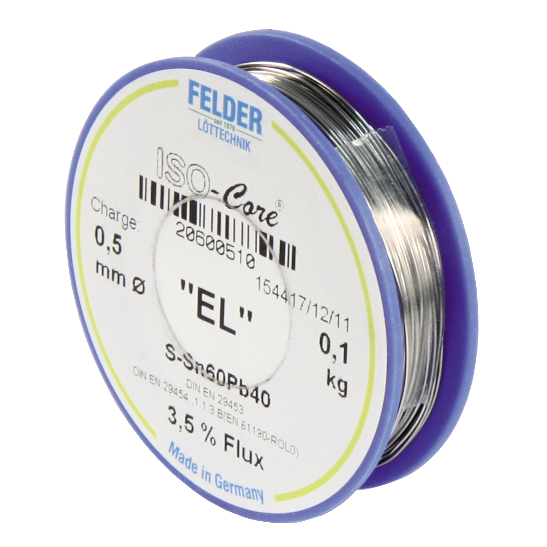 Lötzinn auf Rolle FELDER ISO-Core ''EL'', 0,5mm, 100g, bleihaltig (60%Sn 40%Pb)