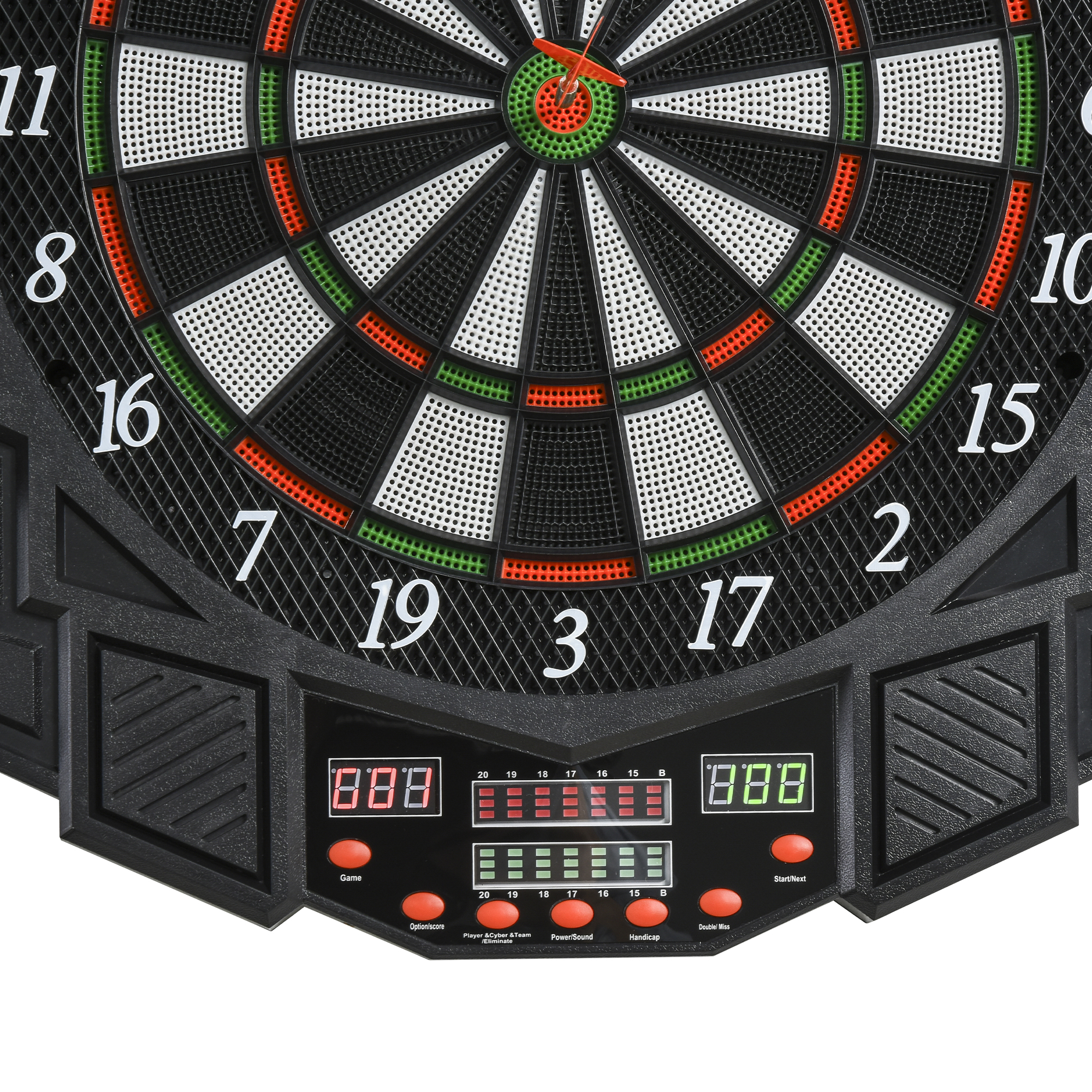 SPORTNOW Elektronische Dartscheibe Dartboard mit Sprachansagen Englische Stimme LED-Anzeigen 12 Darts 27 Spiele 216 Varianten Dartautomat mit Türen Dartscheibe Set für bis zu 8 Spieler