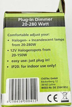 Steckdosen-Dimmer 20-280 Watt - IP20, 230V/50Hz