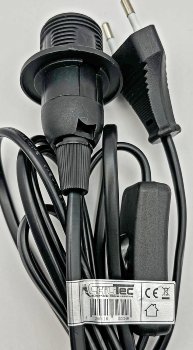 Netzkabel mit Schalter und E27 Fassung - 1,4m + 2m lang, schwarz