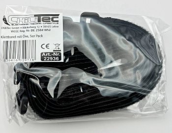 Klettband mit Öse, 5er Pack - 50x2cm, schwarz