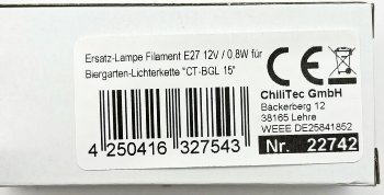 Ersatz-Lampe Filament E27 12V / 0,8W für - Biergarten-Lichterkette "CT-BGL 15"