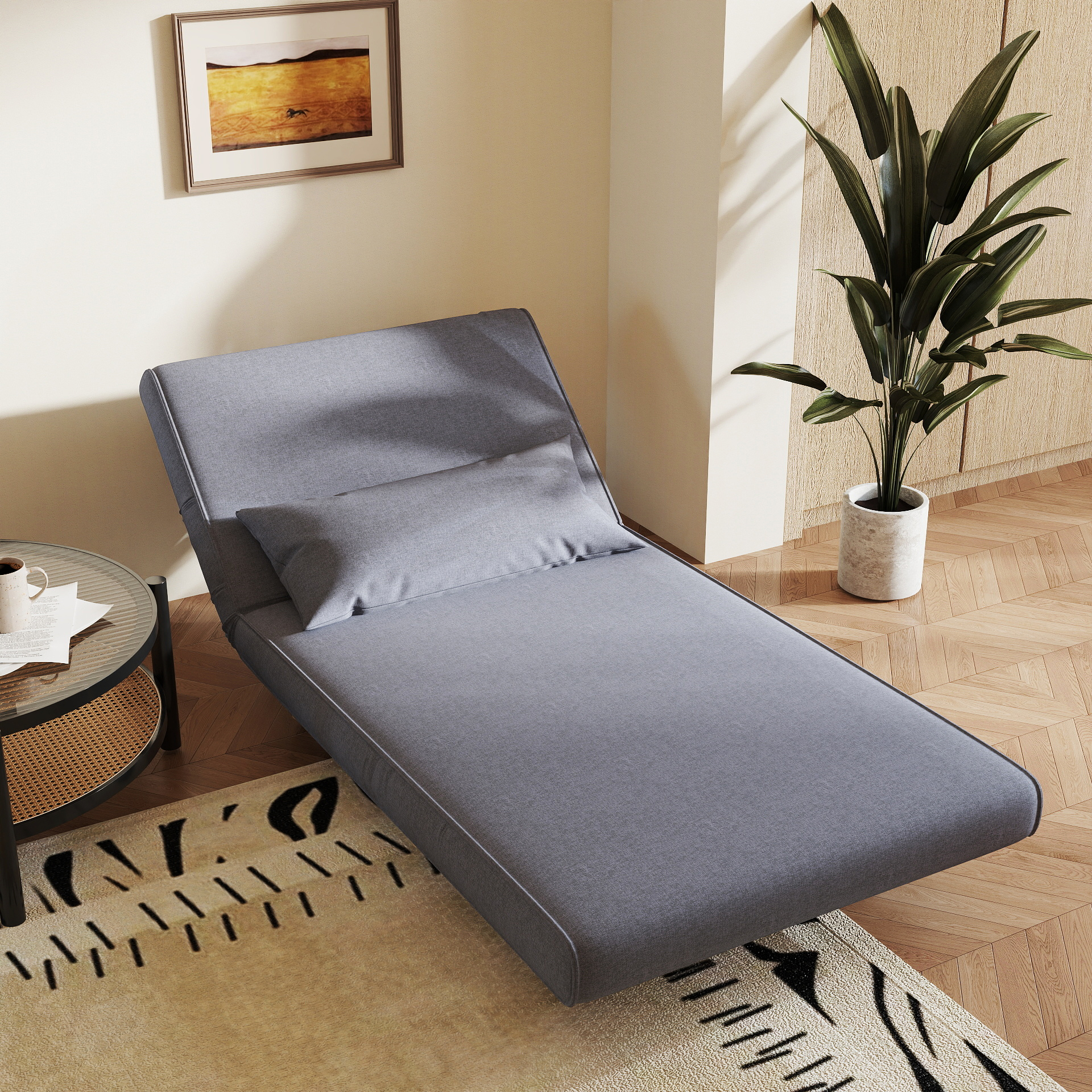 Einzelsofa Schlafsofa Sofabett Klappsofa verstellbar Rückenlehne Liege nordisch skandinavisch 25D Schaumstoff Haus Leinenimitat Tannenholz Grau 94 x 78 x 80 cm