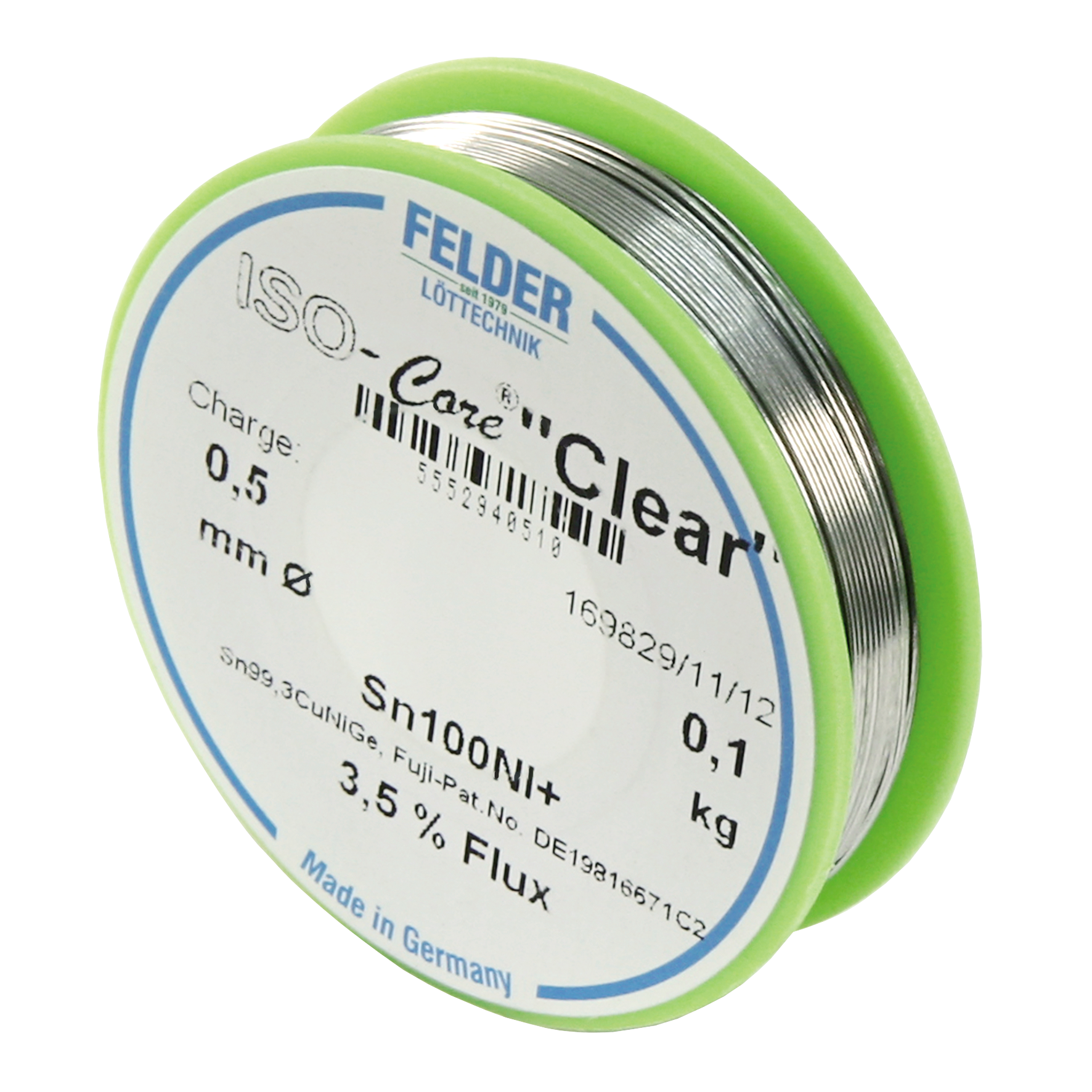 Lötzinn auf Rolle FELDER ISO-Core ''Clear'', 0,5mm, 100g, bleifrei (Sn100%Ni+)