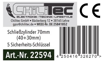 Schließzylinder 70mm (40+30mm) - Profil-Zylinder, 5 Sicherheits-Schlüssel