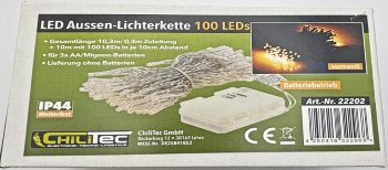 LED Batterie-Lichterkette "CT-TK100" 10m - warmweiß, IP44, 100 LEDs, mit 6Std.Timer
