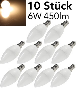 LED Kerzenlampe E14 "K50 Promo" 10er-Set - 3000k, 450lm, 230V/6W, 160°, warmweiß