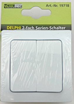 DELPHI Serien-Schalter 2-fach - 250V~/ 10A, inkl. Rahmen, UP, weiß