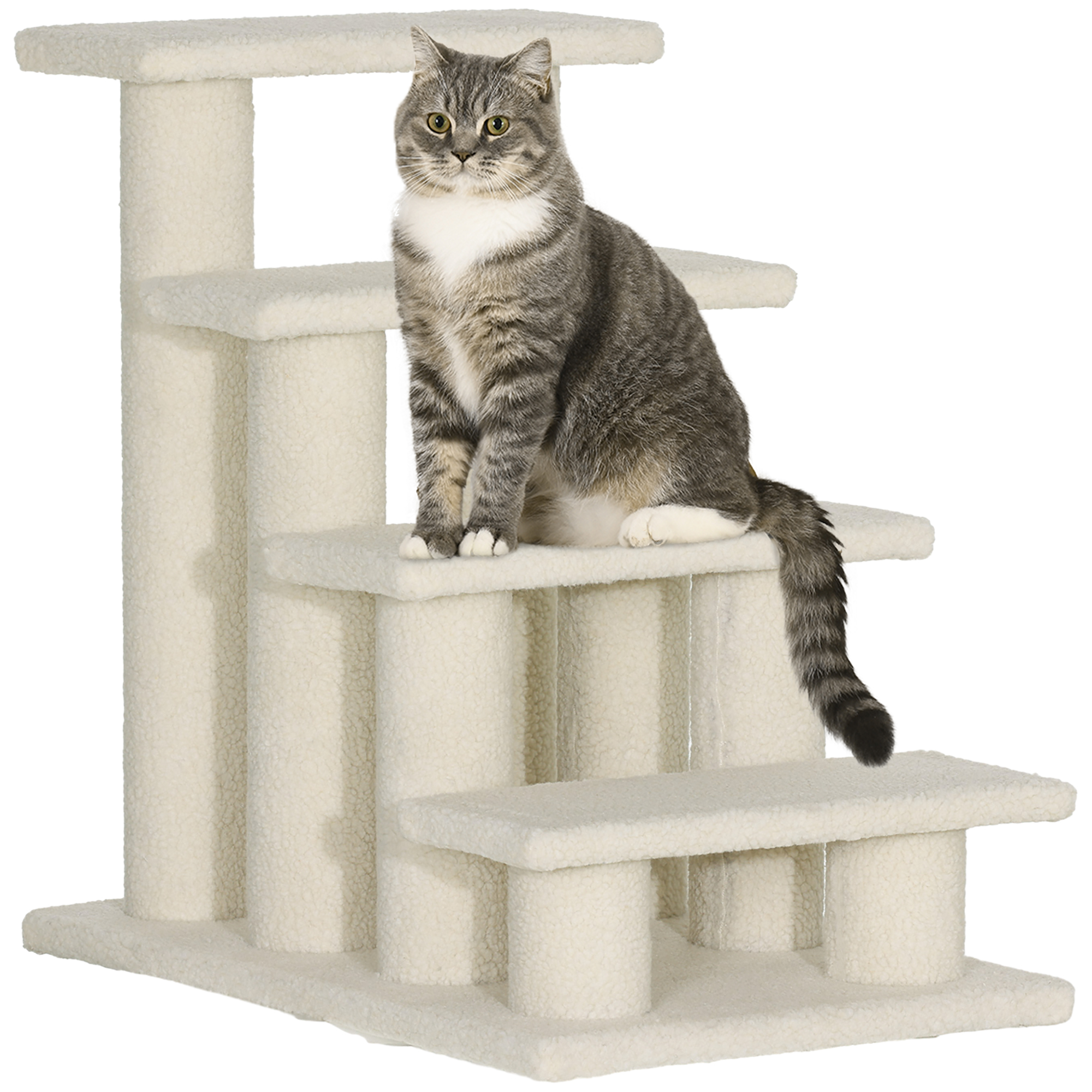 Tiertreppe Katzentreppe Hundetreppe Treppe für Katze und Hunde 4 Stufen Cremeweiß 63,5x43x60cm