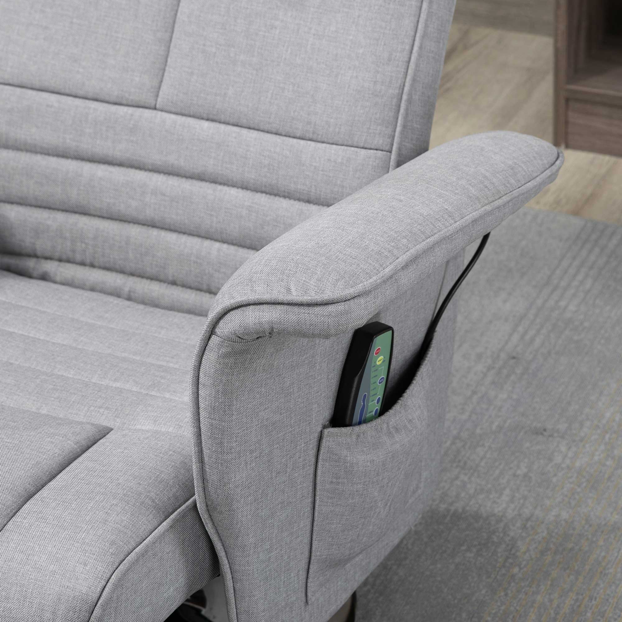 Massagesessel mit Hocker, neigbare Lehne, 78 x 95 x 88 cm, Hellgrau