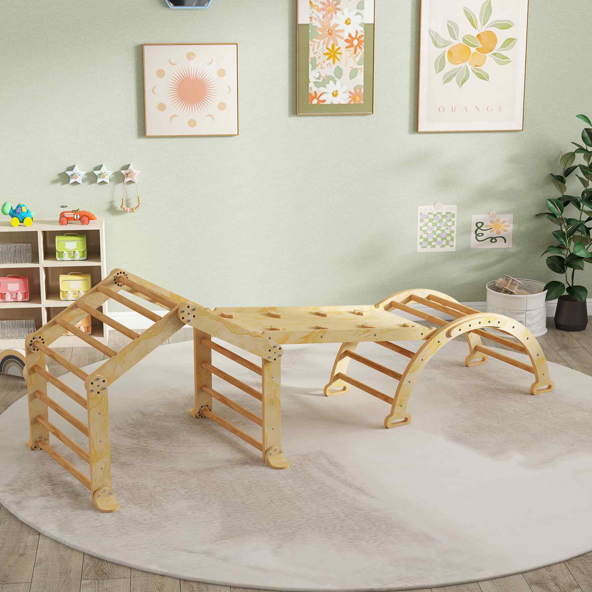 9-in-1 Indoor-Klettergerüst, Rampe, Rutsche, Leiter, Schreibtafel, für Kleinkinder, Holz