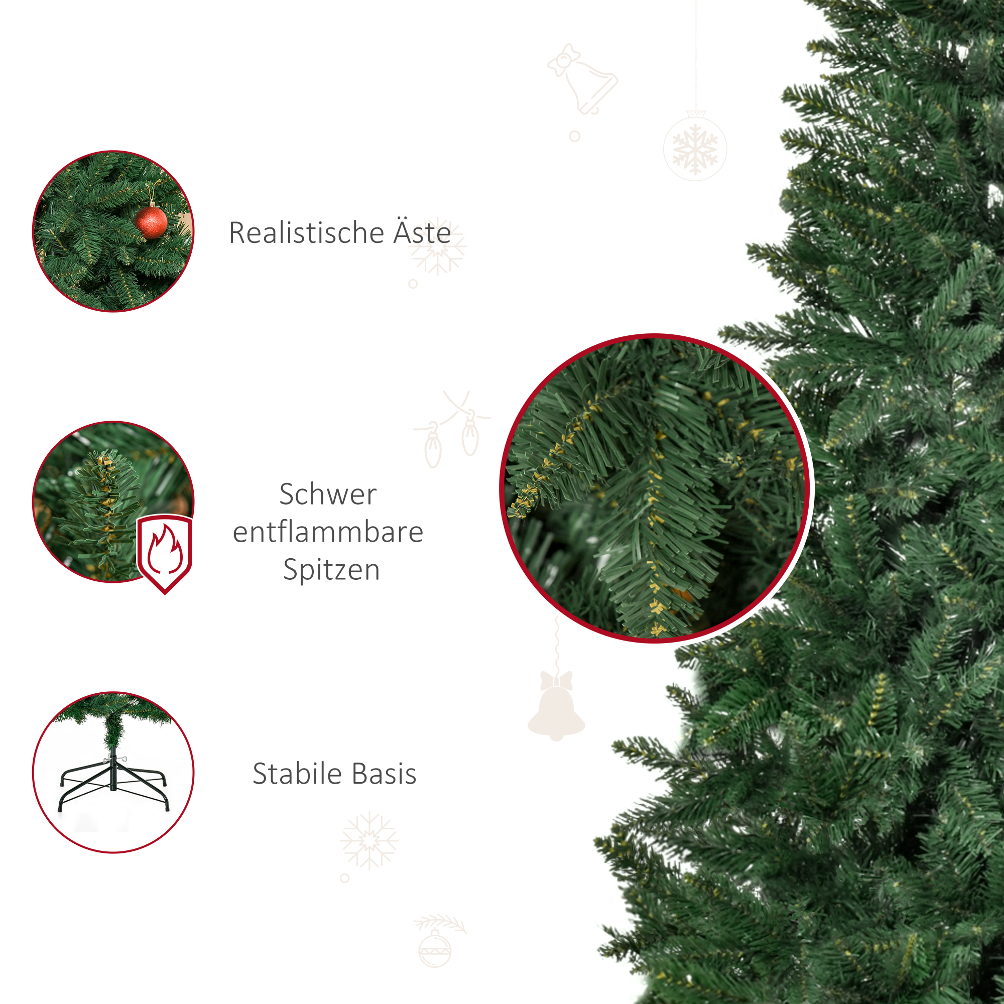 Künstlicher Weihnachtsbaum 180 cm Kieferbaum künstlich mit 724 Zweigen Metallständer für drinnen