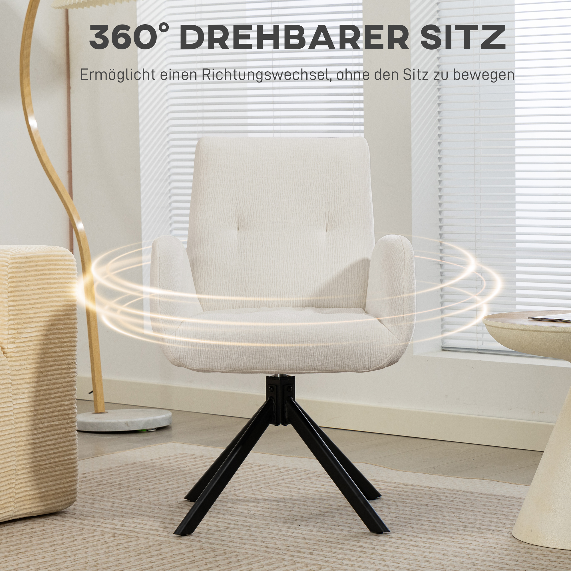 Polstersessel, Akzentsessel, modernes Design, drehbar, bis 120 kg, Cremeweiß