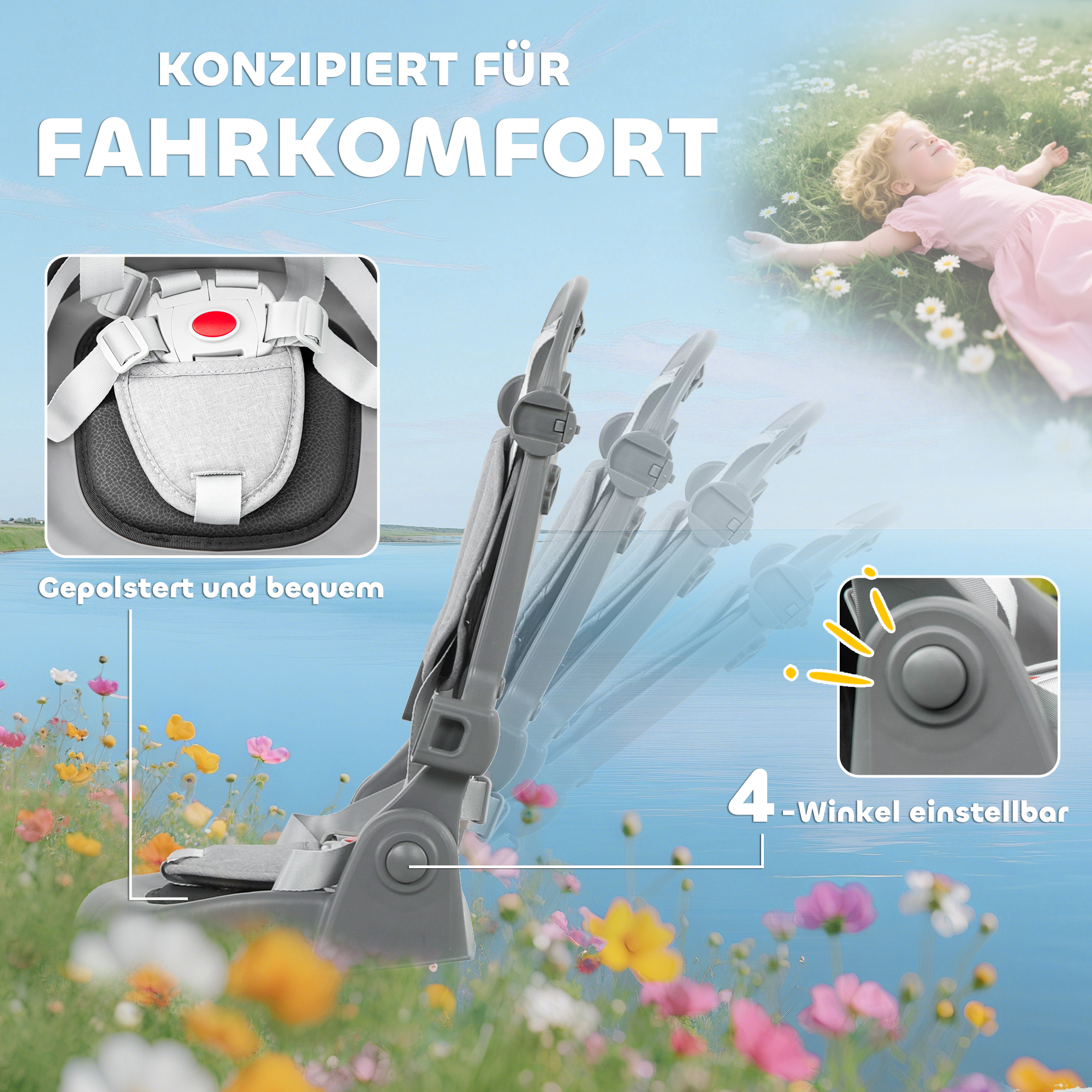 Kinderdreirad, 6-in-1 Buggy für Kleinkinder, mit Schiebegriff, verstellbarer Sitz, faltbares Design, Sicherheitsnetz, Grau
