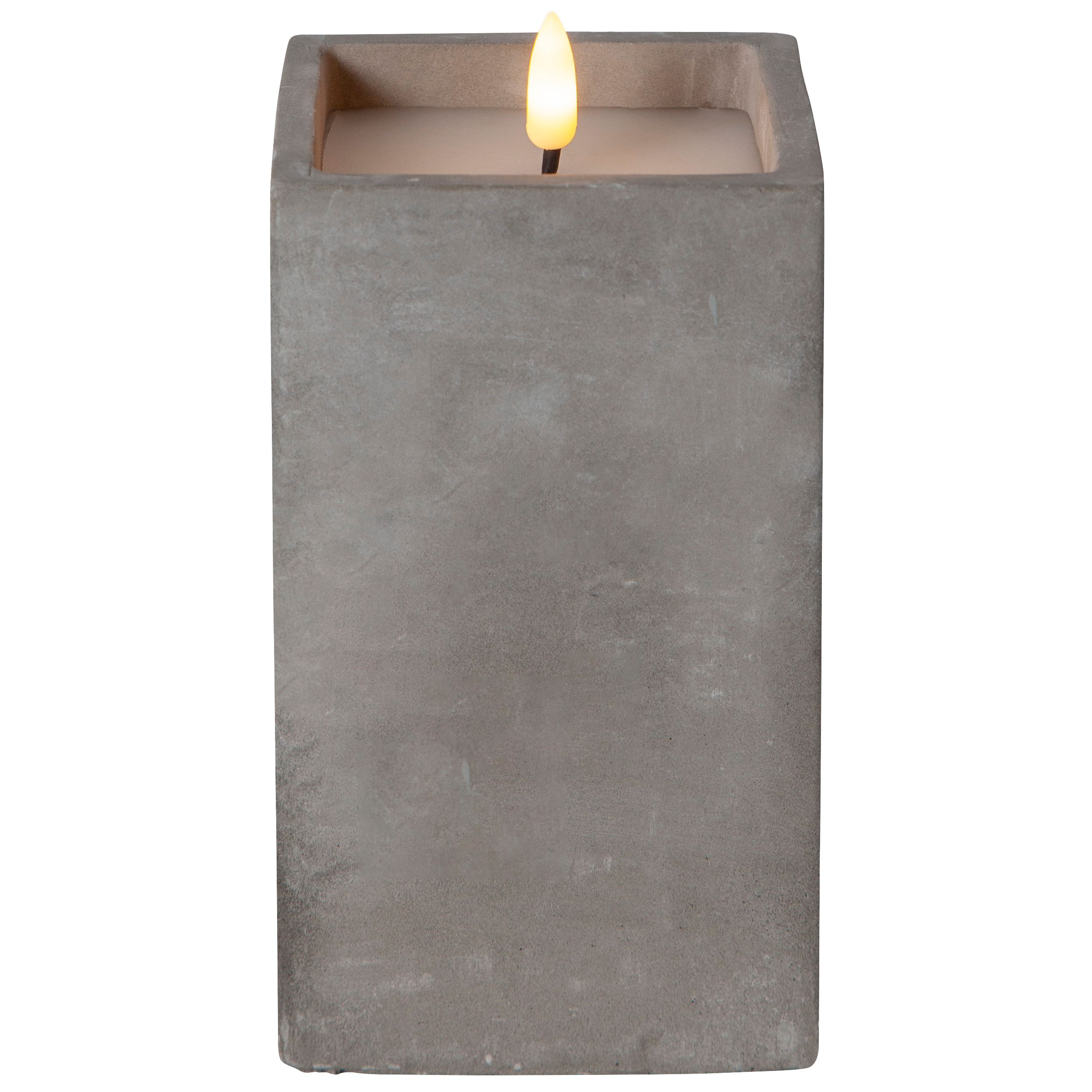 LED Wachskerze ''Flamme Cem'', zementfarben, flackernd, 8,5x16,5cm